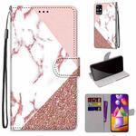 For Samsung Galaxy M31s Coloured Drawing Cross Texture Horizontal Flip PU Leather Case with Holder & Card Slots & Wallet & Lanyard(Stitching Pink Stone Pattern)