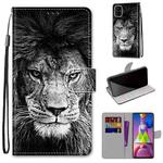 For Samsung Galaxy M51 Coloured Drawing Cross Texture Horizontal Flip PU Leather Case with Holder & Card Slots & Wallet & Lanyard(Black and White Lion Head)