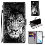 For Samsung Galaxy Note10+ Coloured Drawing Cross Texture Horizontal Flip PU Leather Case with Holder & Card Slots & Wallet & Lanyard(Black and White Lion Head)