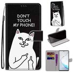 For Samsung Galaxy Note10+ Coloured Drawing Cross Texture Horizontal Flip PU Leather Case with Holder & Card Slots & Wallet & Lanyard(Middle Finger White Cat)