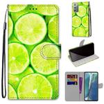 For Samsung Galaxy Note20 Coloured Drawing Cross Texture Horizontal Flip PU Leather Case with Holder & Card Slots & Wallet & Lanyard(Lime)