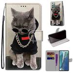 For Samsung Galaxy Note20 Coloured Drawing Cross Texture Horizontal Flip PU Leather Case with Holder & Card Slots & Wallet & Lanyard(Golden Chain Grey Cat)