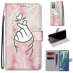 For Samsung Galaxy Note20 Coloured Drawing Cross Texture Horizontal Flip PU Leather Case with Holder & Card Slots & Wallet & Lanyard(Pink Hands Than Hearts)