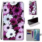 For Samsung Galaxy Note20 Coloured Drawing Cross Texture Horizontal Flip PU Leather Case with Holder & Card Slots & Wallet & Lanyard(Chrysanthemum Pink White Purple)