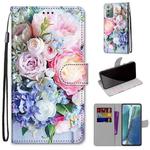 For Samsung Galaxy Note20 Coloured Drawing Cross Texture Horizontal Flip PU Leather Case with Holder & Card Slots & Wallet & Lanyard(Light Pink Bouquet)