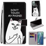 For Samsung Galaxy Note20 Coloured Drawing Cross Texture Horizontal Flip PU Leather Case with Holder & Card Slots & Wallet & Lanyard(Middle Finger White Cat)