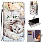 For Samsung Galaxy Note20 Ultra Coloured Drawing Cross Texture Horizontal Flip PU Leather Case with Holder & Card Slots & Wallet & Lanyard(Big Cat Hugging Kitten)