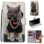 For Samsung Galaxy Note20 Ultra Coloured Drawing Cross Texture Horizontal Flip PU Leather Case with Holder & Card Slots & Wallet & Lanyard(Golden Chain Grey Cat)
