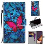 For Samsung Galaxy Note20 Ultra Coloured Drawing Cross Texture Horizontal Flip PU Leather Case with Holder & Card Slots & Wallet & Lanyard(Big Red Butterfly On Blue)