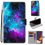 For Samsung Galaxy Note20 Ultra Coloured Drawing Cross Texture Horizontal Flip PU Leather Case with Holder & Card Slots & Wallet & Lanyard(Purple Green Starry Sky)
