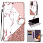For Samsung Galaxy Note20 Ultra Coloured Drawing Cross Texture Horizontal Flip PU Leather Case with Holder & Card Slots & Wallet & Lanyard(Stitching Pink Stone Pattern)