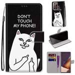 For Samsung Galaxy Note20 Ultra Coloured Drawing Cross Texture Horizontal Flip PU Leather Case with Holder & Card Slots & Wallet & Lanyard(Middle Finger White Cat)