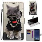 For Samsung Galaxy S8 Coloured Drawing Cross Texture Horizontal Flip PU Leather Case with Holder & Card Slots & Wallet & Lanyard(Golden Chain Grey Cat)
