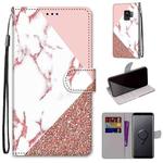For Samsung Galaxy S9 Coloured Drawing Cross Texture Horizontal Flip PU Leather Case with Holder & Card Slots & Wallet & Lanyard(Stitching Pink Stone Pattern)