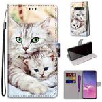 For Samsung Galaxy S10 Coloured Drawing Cross Texture Horizontal Flip PU Leather Case with Holder & Card Slots & Wallet & Lanyard(Big Cat Hugging Kitten)