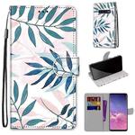 For Samsung Galaxy S10 Coloured Drawing Cross Texture Horizontal Flip PU Leather Case with Holder & Card Slots & Wallet & Lanyard(Pink Green Needles)