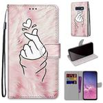 For Samsung Galaxy S10e Coloured Drawing Cross Texture Horizontal Flip PU Leather Case with Holder & Card Slots & Wallet & Lanyard(Pink Hands Than Hearts)