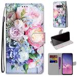 For Samsung Galaxy S10e Coloured Drawing Cross Texture Horizontal Flip PU Leather Case with Holder & Card Slots & Wallet & Lanyard(Light Pink Bouquet)