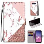 For Samsung Galaxy S10e Coloured Drawing Cross Texture Horizontal Flip PU Leather Case with Holder & Card Slots & Wallet & Lanyard(Stitching Pink Stone Pattern)