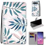 For Samsung Galaxy S10+ Coloured Drawing Cross Texture Horizontal Flip PU Leather Case with Holder & Card Slots & Wallet & Lanyard(Pink Green Needles)