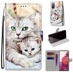 For Samsung Galaxy S20 FE 5G Coloured Drawing Cross Texture Horizontal Flip PU Leather Case with Holder & Card Slots & Wallet & Lanyard(Big Cat Hugging Kitten)