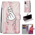 For Samsung Galaxy S20 FE 5G Coloured Drawing Cross Texture Horizontal Flip PU Leather Case with Holder & Card Slots & Wallet & Lanyard(Pink Hands Than Hearts)