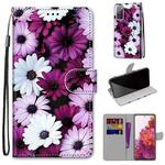 For Samsung Galaxy S20 FE 5G Coloured Drawing Cross Texture Horizontal Flip PU Leather Case with Holder & Card Slots & Wallet & Lanyard(Chrysanthemum Pink White Purple)