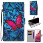 For Samsung Galaxy S20 FE 5G Coloured Drawing Cross Texture Horizontal Flip PU Leather Case with Holder & Card Slots & Wallet & Lanyard(Big Red Butterfly On Blue)