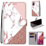 For Samsung Galaxy S20 FE 5G Coloured Drawing Cross Texture Horizontal Flip PU Leather Case with Holder & Card Slots & Wallet & Lanyard(Stitching Pink Stone Pattern)