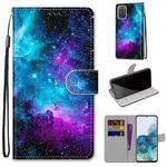 For Samsung Galaxy S20+ Coloured Drawing Cross Texture Horizontal Flip PU Leather Case with Holder & Card Slots & Wallet & Lanyard(Purple Green Starry Sky)