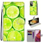 For Samsung Galaxy S21 Ultra 5G Coloured Drawing Cross Texture Horizontal Flip PU Leather Case with Holder & Card Slots & Wallet & Lanyard(Lime)
