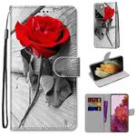 For Samsung Galaxy S21 Ultra 5G Coloured Drawing Cross Texture Horizontal Flip PU Leather Case with Holder & Card Slots & Wallet & Lanyard(Red Rose On Wooden)