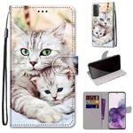 For Samsung Galaxy S21+ 5G Coloured Drawing Cross Texture Horizontal Flip PU Leather Case with Holder & Card Slots & Wallet & Lanyard(Big Cat Hugging Kitten)