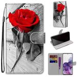 For Samsung Galaxy S21+ 5G Coloured Drawing Cross Texture Horizontal Flip PU Leather Case with Holder & Card Slots & Wallet & Lanyard(Red Rose On Wooden)