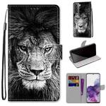 For Samsung Galaxy S21+ 5G Coloured Drawing Cross Texture Horizontal Flip PU Leather Case with Holder & Card Slots & Wallet & Lanyard(Black and White Lion Head)