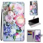 For Samsung Galaxy S21+ 5G Coloured Drawing Cross Texture Horizontal Flip PU Leather Case with Holder & Card Slots & Wallet & Lanyard(Light Pink Bouquet)