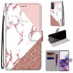 For Samsung Galaxy S21+ 5G Coloured Drawing Cross Texture Horizontal Flip PU Leather Case with Holder & Card Slots & Wallet & Lanyard(Stitching Pink Stone Pattern)