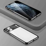 For iPhone 12 mini Sliding Lens Cover Mirror Design Four-corner Shockproof Magnetic Metal Frame Double-sided Tempered Glass Case (Black)