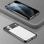 For iPhone 12 / 12 Pro Sliding Lens Cover Mirror Design Four-corner Shockproof Magnetic Metal Frame Double-sided Tempered Glass Case(Black)