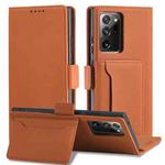 For Samsung Galaxy Note20  Strong Magnetism Liquid Feel Horizontal Flip Leather Case with Holder & Card Slots & Wallet(Brown)