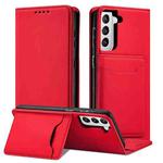For Samsung Galaxy S21 5G Strong Magnetism Liquid Feel Horizontal Flip Leather Case with Holder & Card Slots & Wallet(Red)