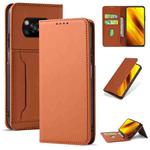 For Xiaomi Poco X3 Strong Magnetism Liquid Feel Horizontal Flip Leather Case with Holder & Card Slots & Wallet(Brown)