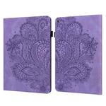 For Amazon Kindle Fire HD 8 2016/2017/2018/2019 Peacock Embossed Pattern TPU + PU Horizontal Flip Leather Case with Holder & Card Slots & Wallet (Purple)