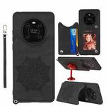 For Huawei Mate 40 Pro Mandala Embossed PU + TPU Case with Holder & Card Slots & Photo Frame & Strap(Black)