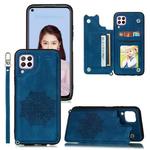 For Samsung Galaxy A12 Mandala Embossed PU + TPU Case with Holder & Card Slots & Photo Frame & Strap(Blue)