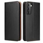 For Samsung Galaxy S21 5G Fierre Shann PU Genuine Leather Texture Horizontal Flip Leather Case with Holder & Card Slots & Wallet(Black)