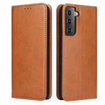 For Samsung Galaxy S21 5G Fierre Shann PU Genuine Leather Texture Horizontal Flip Leather Case with Holder & Card Slots & Wallet(Brown)