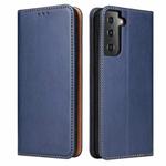 For Samsung Galaxy S21+ 5G Fierre Shann PU Genuine Leather Texture Horizontal Flip Leather Case with Holder & Card Slots & Wallet(Blue)