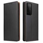 For Samsung Galaxy S21 Ultra 5G Fierre Shann PU Genuine Leather Texture Horizontal Flip Leather Case with Holder & Card Slots & Wallet(Black)