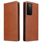 For Samsung Galaxy S21 Ultra 5G Fierre Shann PU Genuine Leather Texture Horizontal Flip Leather Case with Holder & Card Slots & Wallet(Brown)